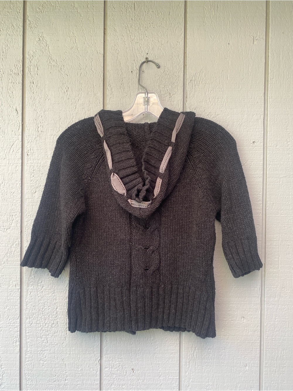 Cotton Blend Dark Gray Ruffle Trim Cardigan Sweater - Picture 2 of 3